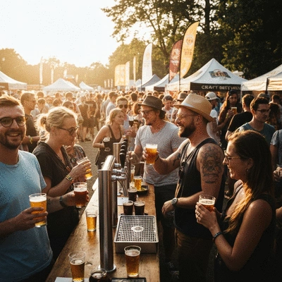 People enjoying craft beer at an outdoor festival