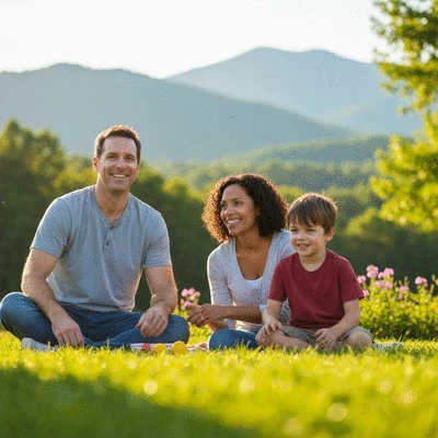 Happy family enjoying outdoor activities in a park in Sevierville, TN